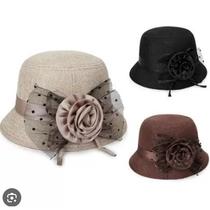 Chapéu Cloche Retro Anos 30 brim adulto ou infantil com detalhe de flor