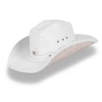 Chapéu Country Americano Festa Rodeio Couro Branco Luxo Chapéu Country Americano Festa Rodeio Couro Branco Luxo
