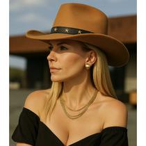 Chapéu Country Arizona Caramelo de Feltro com Faixa de Estrelinhas