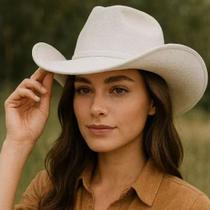 Chapéu Country Branco de Camurça Unissex Ajustável Estilo Sertanejo das Celebridades