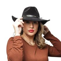Chapéu Country Camurça Flocado Preto Aba Média Unissex Linha Gustavo Lima