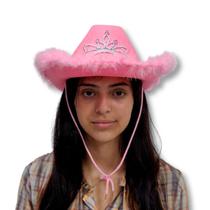 Chapéu Country Cowboy Princesa Rosa com Plumas