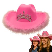 Chapéu Country Cowboy Princesa Rosa com Plumas Chapéu Country Cowboy Princesa Rosa com Plumas