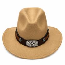 Chapéu Country Cowboy Rodeio Estilo Western com Fivela Decorativa Cor:Bege