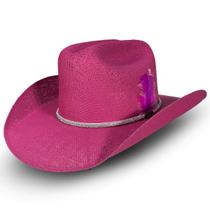 Chapéu Country Feminino Palha Rosa Bandinha Brilho