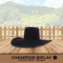 Chapeu Country Preto Champion Biplay 2 Pena Vermelha - 62