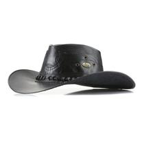 Chapéu Cowboy Country Couro Legítimo Aba 7cm Rodeio Barretos Cor:PretoTamanho:GG