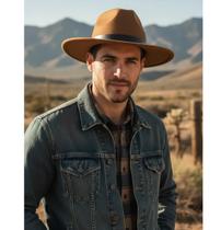 Chapéu Cowboy Fedora Masculino Adulto Marrom Luxo Chapéu Cowboy Fedora Masculino Adulto Marrom Luxo