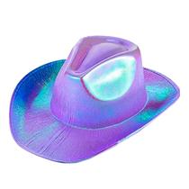 Chapéu Cowboy Holográfico Neon + Delineador Face Jewels Strass 5 Pares - Cowgirl Boiadeira LGBT Festa Fantasia Carnaval