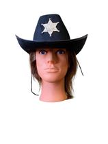 Chapéu Cowboy Xerife Preto com estrela Xerife Adulto