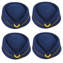 Chapéu de aeromoça Yewong Woolen para comissária de bordo azul marinho x4