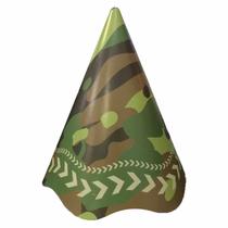 Chapéu de Aniversário Exército Camuflado - 8 Unidades - Junco