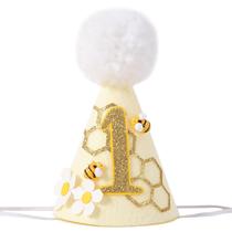 Chapéu de aniversário SYESQL Bee temático para o 1º aniversário, dourado e branco Chapéu de aniversário SYESQL Bee temático para o 1º aniversário, dourado e branco