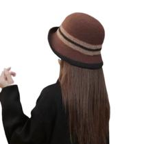 Chapéu de Balde Dobrável de Lã Listrada Feminino - Estilo Elegante Fedora Panamá Chapéu de Balde Dobrável de Lã Listrada Feminino - Estilo Elegante Fedora Panamá
