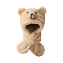 Chapéu de Bebê Menina - Estilo Coreano, Imitação de Pele de Coelho, Quente e com Desenho de Ursinho