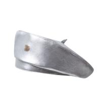 Chapéu de boina MOSSTYUS em couro PU para mulheres prateado Chapéu de boina MOSSTYUS em couro PU para mulheres prateado
