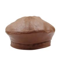 Chapéu de boina MOSSTYUS feminino clássico de couro PU marrom Chapéu de boina MOSSTYUS feminino clássico de couro PU marrom