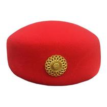 Chapéu de boina vermelho com feltro de lã floral bordado a ouro