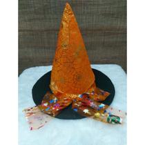 Chapéu de Bruxa Fantasia Adulto Infantil Halloween Dia das Bruxas Laranja com Detalhes em Tule