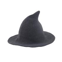 Chapéu de bruxa HOHOM de lã de aba larga tricotado para mulheres (cinza escuro)