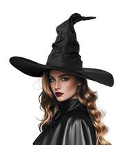 Chapéu de bruxa JEGERMIG Halloween feminino preto com aba larga