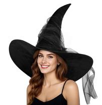 Chapéu de bruxa JEGERMIG, veludo preto, grande, de aba larga, feminino