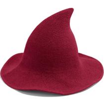 Chapéu de bruxa Leuceiy de lã de Halloween para mulheres de aba larga Chapéu de bruxa Leuceiy de lã de Halloween para mulheres de aba larga