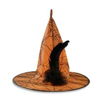 Chapéu de Bruxa Luxo - Halloween - Laranja com aplique em renda preto - 01 unidade - Rizzo Chapéu de Bruxa Luxo - Halloween - Laranja com aplique em renda preto - 01 unidade - Rizzo