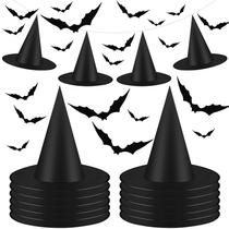 Chapéu de Bruxa Preto de Halloween Elcoho - com 32 Adesivos 3D de Morcego