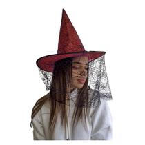 Chapéu de Bruxa Tnt com Teia de Aranha e Renda Halloween - Apollo Festas