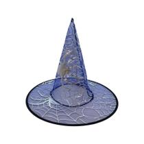 Chapéu de Bruxa Transparente Azul - Aranha Prata - Halloween - 1 unidade - Rizzo
