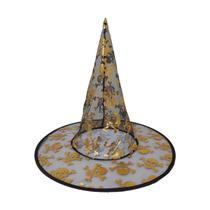 Chapéu de Bruxa Transparente Preto com Caveiras Chapéu de Bruxa Transparente Preto com Caveiras