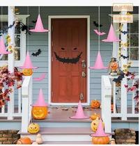 Chapéu de bruxa Whaline com decoração suspensa de Halloween com adesivos de morcego Chapéu de bruxa Whaline com decoração suspensa de Halloween com adesivos de morcego