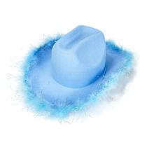 Chapéu de caubói azul genérico de feltro macio com acabamento em penas para crianças Chapéu de caubói azul genérico de feltro macio com acabamento em penas para crianças