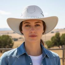 Chapeu de Couro Legítimo Branco Unissex Estilo Americano Cowboy Kapell