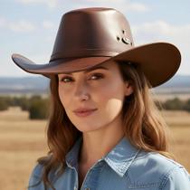 Chapeu de Couro Legítimo Cor Cacau Unissex Estilo Americano Linha Indiana Kapell Chapeu de Couro Legítimo Cor Cacau Unissex Estilo Americano Linha Indiana Kapell