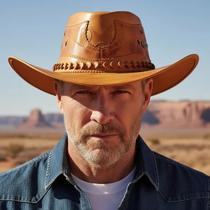 Chapeu de Couro Legítimo Cor Canoura Unissex Estilo Americano Cowboy Kapell