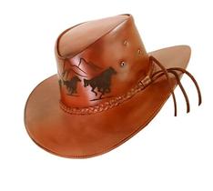 Chapéu de Couro Modelo Cavalos Country feito a Laser Chapéu de Couro Modelo Cavalos Country feito a Laser
