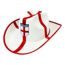 Chapéu de cowboy, bandeira da Inglaterra, branco com listras vermelhas e escudo Chapéu de cowboy, bandeira da Inglaterra, branco com listras vermelhas e escudo