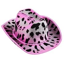 Chapéu de cowboy com LED iluminado rosa com estampa de vaca Chapéu de cowboy com LED iluminado rosa com estampa de vaca