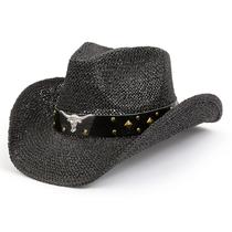 Chapéu de cowboy de palha TOVOSO Bull Black para mulheres e homens
