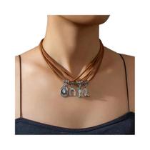 Chapéu de cowboy estilo ocidental, botas, pingente, colar feminino de veludo em múltiplas camadas Chapéu de cowboy estilo ocidental, botas, pingente, colar feminino de veludo em múltiplas camadas