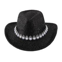 Chapéu de cowboy estilo western preto em poliéster unissex 5658 cm Chapéu de cowboy estilo western preto em poliéster unissex 5658 cm