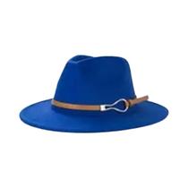 Chapéu de Cowboy Feminino Ocidental - Aba Plana em Lã com Fivela de Couro