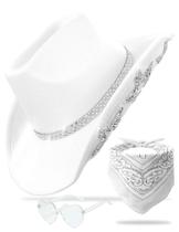 Chapéu de cowboy JICASTO 6 Sparkly Stars Brim, cinto de strass, branco