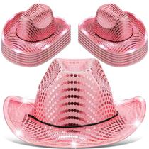 Chapéu de cowboy, luzes LED Kigeli para adultos, lantejoulas rosa x10