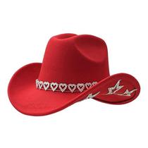 Chapéu de cowboy ocidental de lã vermelha com design de coração e estrela Chapéu de cowboy ocidental de lã vermelha com design de coração e estrela