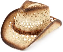 Chapéu de cowboy Pro Celia masculino e feminino, cowgirl, palha, marrom, miçangas, bege Chapéu de cowboy Pro Celia masculino e feminino, cowgirl, palha, marrom, miçangas, bege