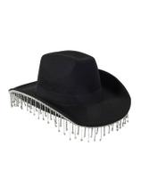 Chapéu de cowboy QWINEE feminino com decoração de strass ocidental