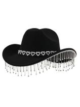 Chapéu de cowboy QWINEE Western Rhinestone Tassel Decor para mulheres Chapéu de cowboy QWINEE Western Rhinestone Tassel Decor para mulheres